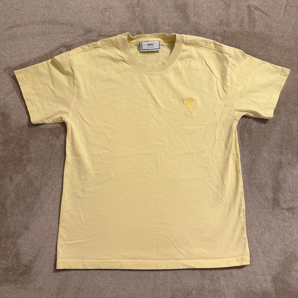 Ami Paris Alexandre Mattiussi Yellow Ami de Coeur Heart Logo T-Shirt Large